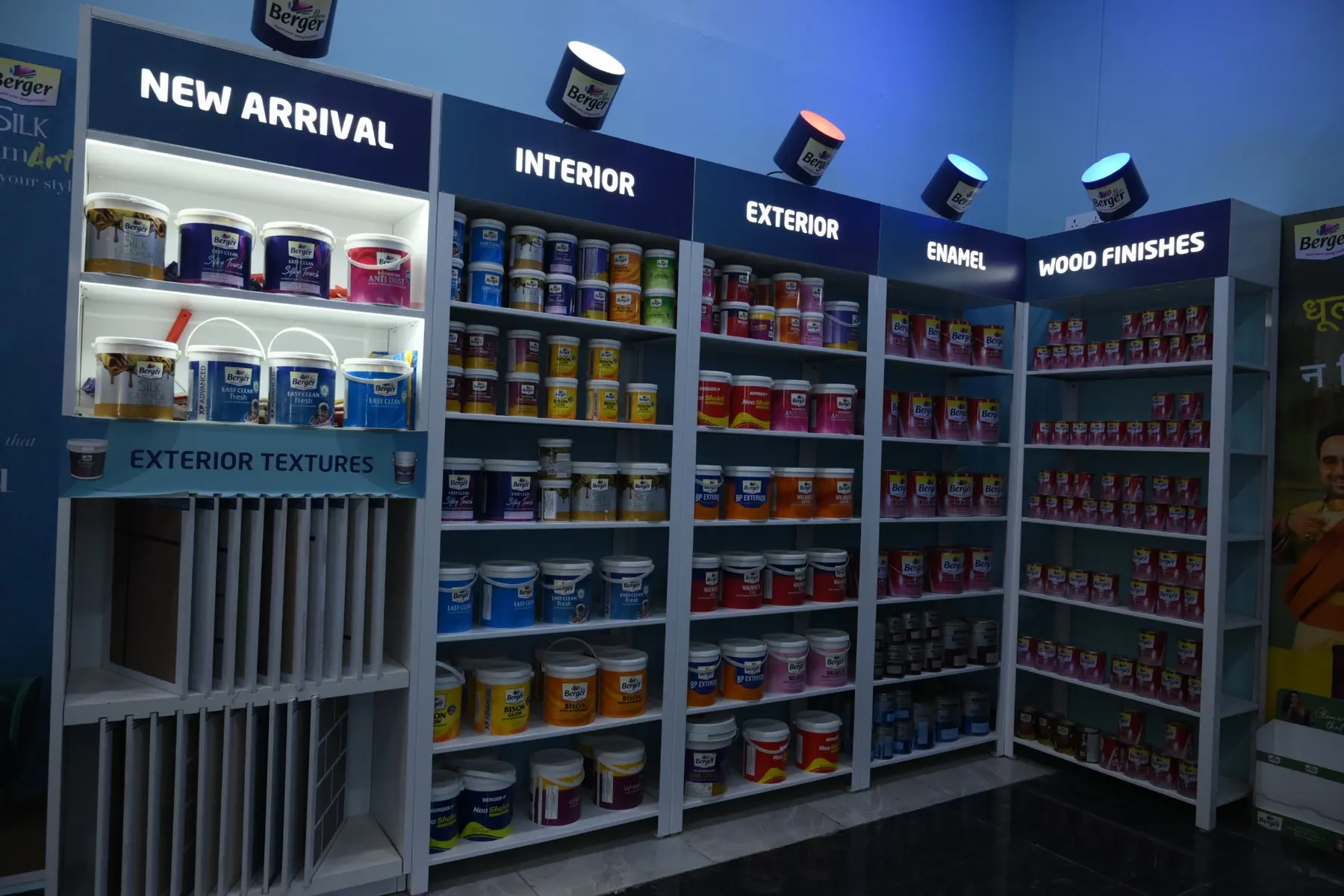 Berger Paints interior, exterior, enamel, texture and wood-finish products displayed at The Build Mart Bikaner