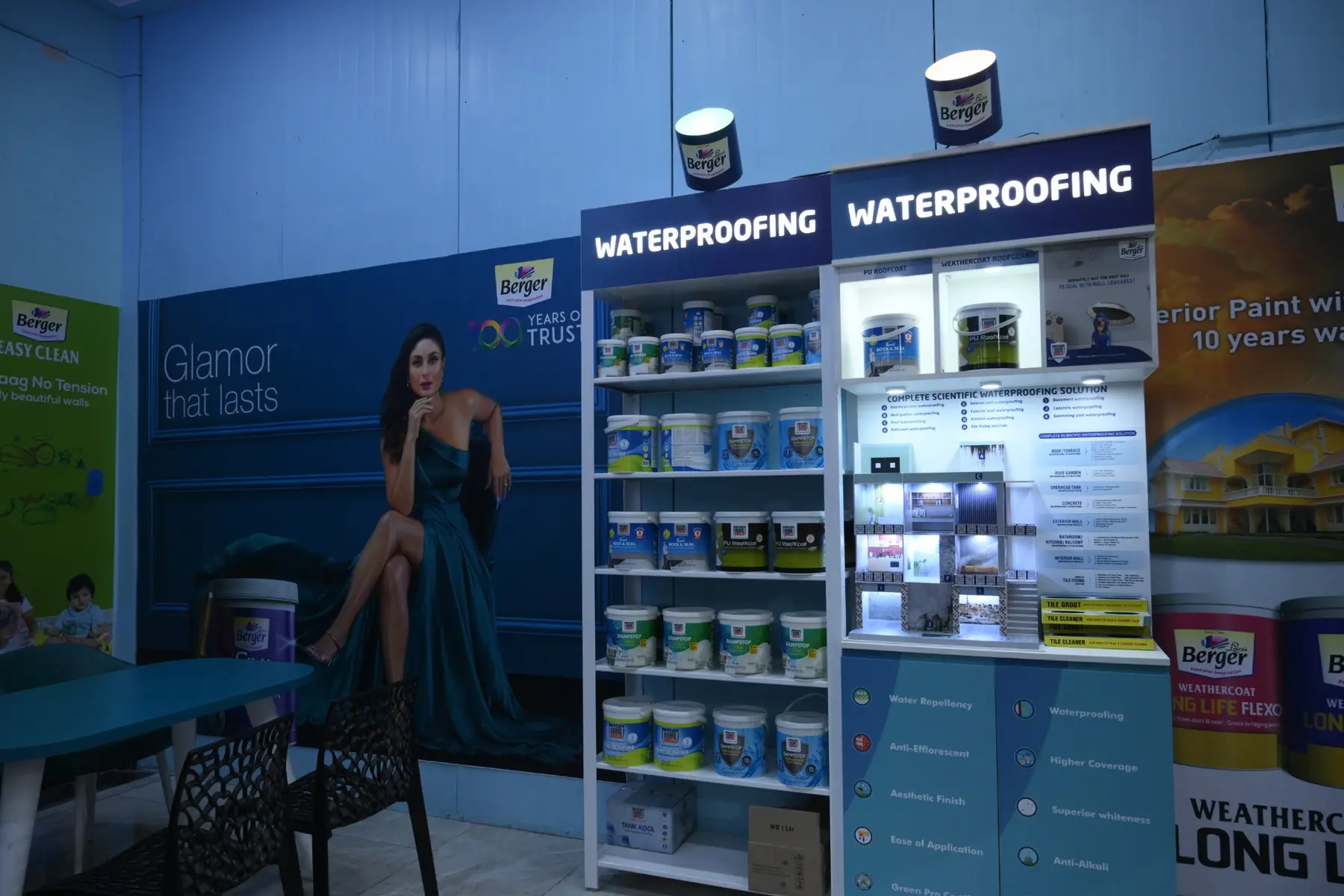 Berger HomeShield waterproofing solutions display for roofs, terraces and walls at The Build Mart Bikaner