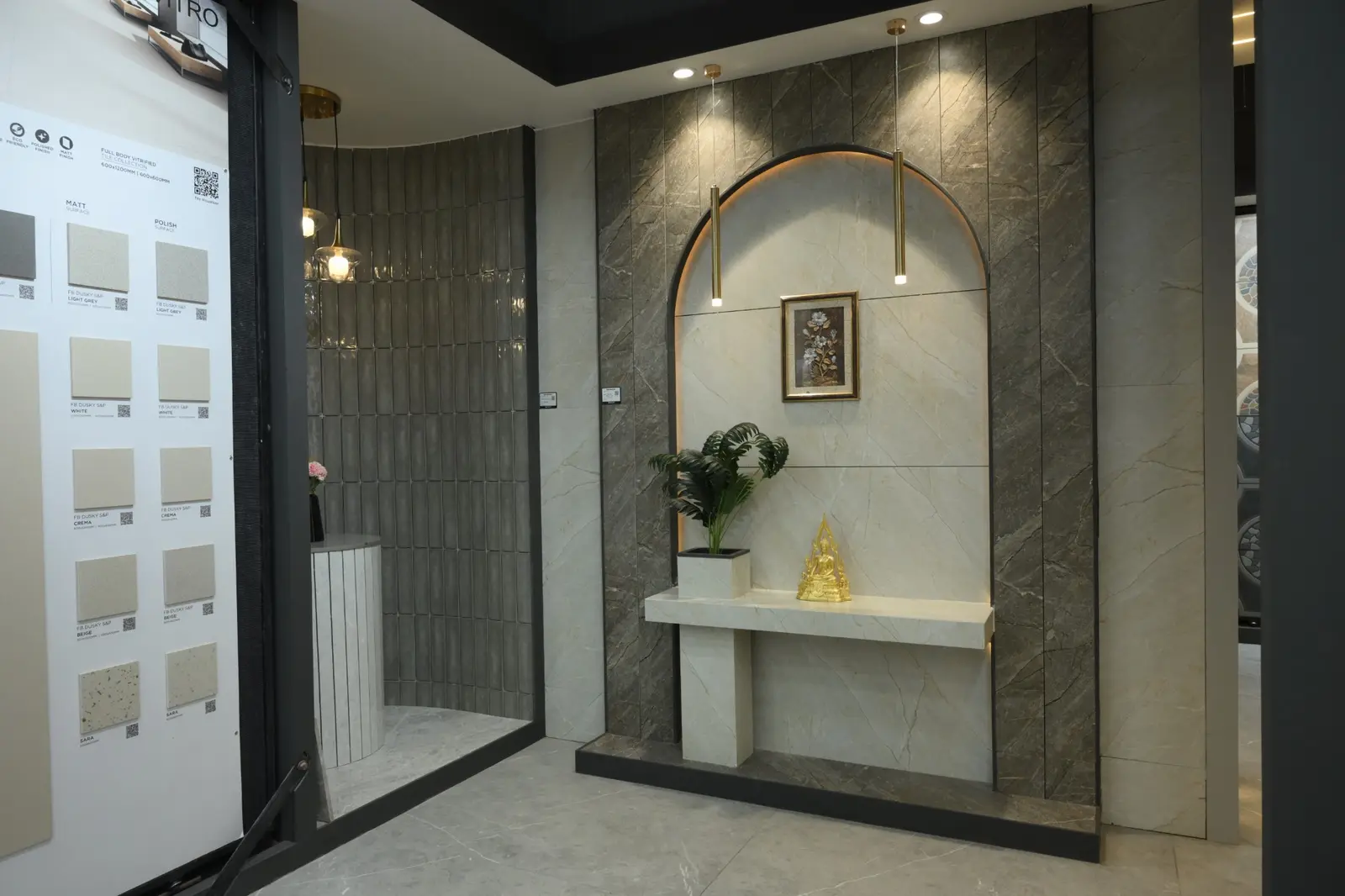 Decorative Somany feature-wall tile display inside the Bikaner showroom