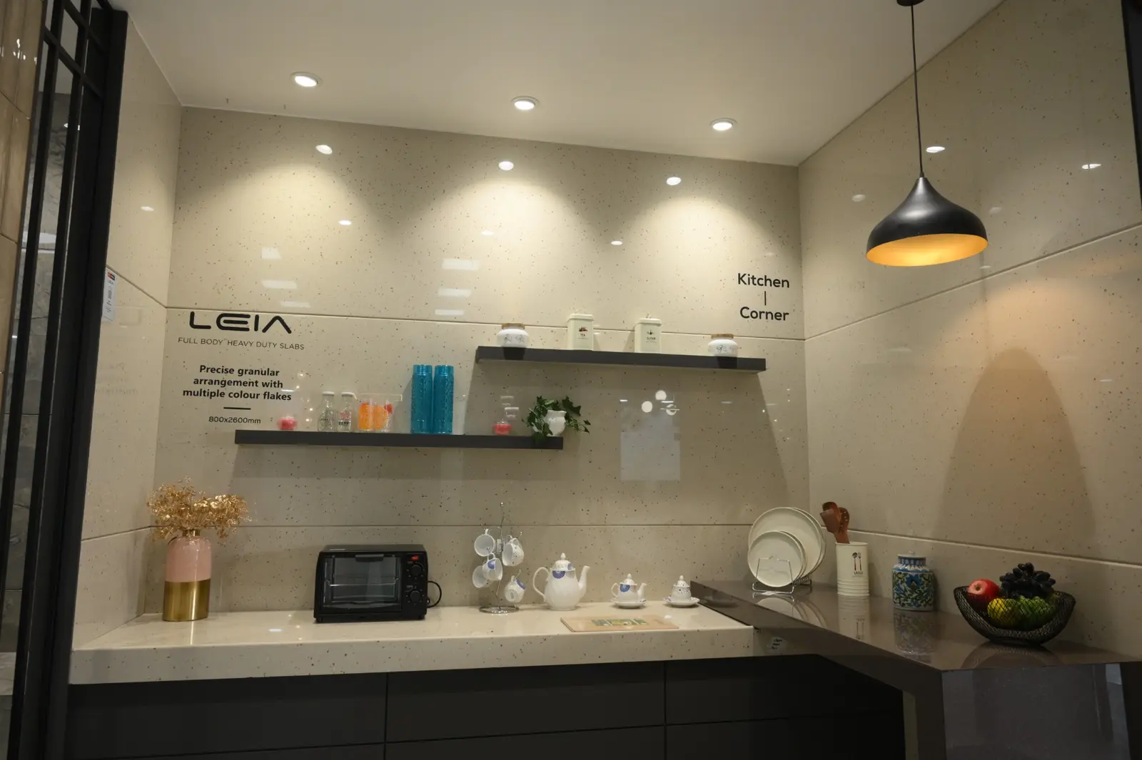 Compact contemporary kitchen and coordinated tile display at The Build Mart Bikaner