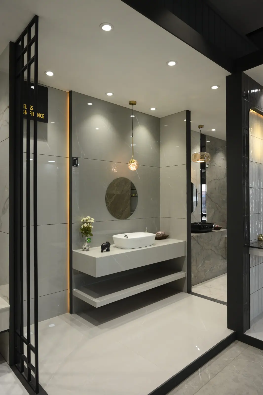 Somany wall tile application in a compact bathroom display at The Build Mart